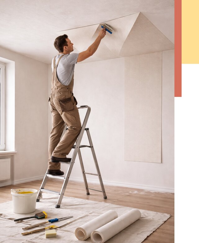 Поклейка обоев на потолок в Лабинске от 4826 руб. быстро и недорого | ОТДЕЛОЧНИК-Лбк