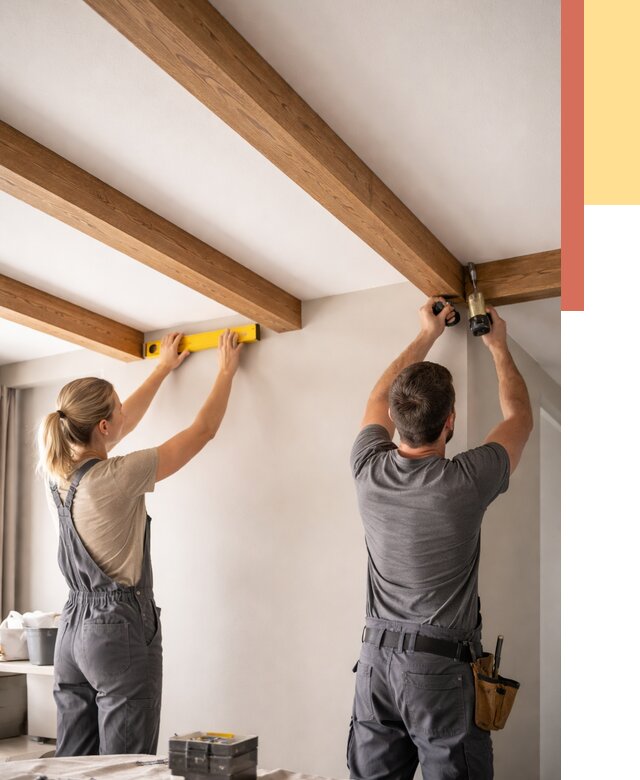 Монтаж декоративных балок на потолок в Лабинске от 4504 руб. — ОТДЕЛОЧНИК-Лбк